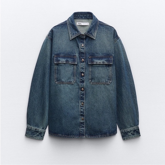 Zara set Long front Slit Denim High waist Skirt & Jacket Indigo Dark Blue S NWT - Picture 8 of 16